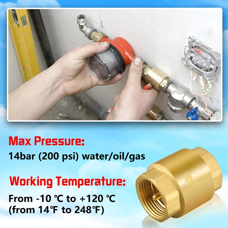 Hot 2PCS NPT Female Thread Spring Check Valve, Solid Brass Non Return One Way Horizontal Check Valve For Well, Pump