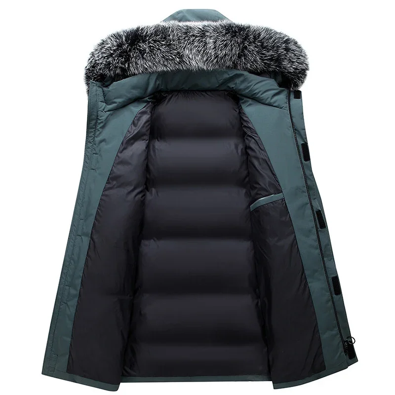 Autumn Winter Long Men Windproof Down Jacket Coats Mens Warm White Duck Down Hooded Jacket Parkas Multi Pockets Overcoat Male