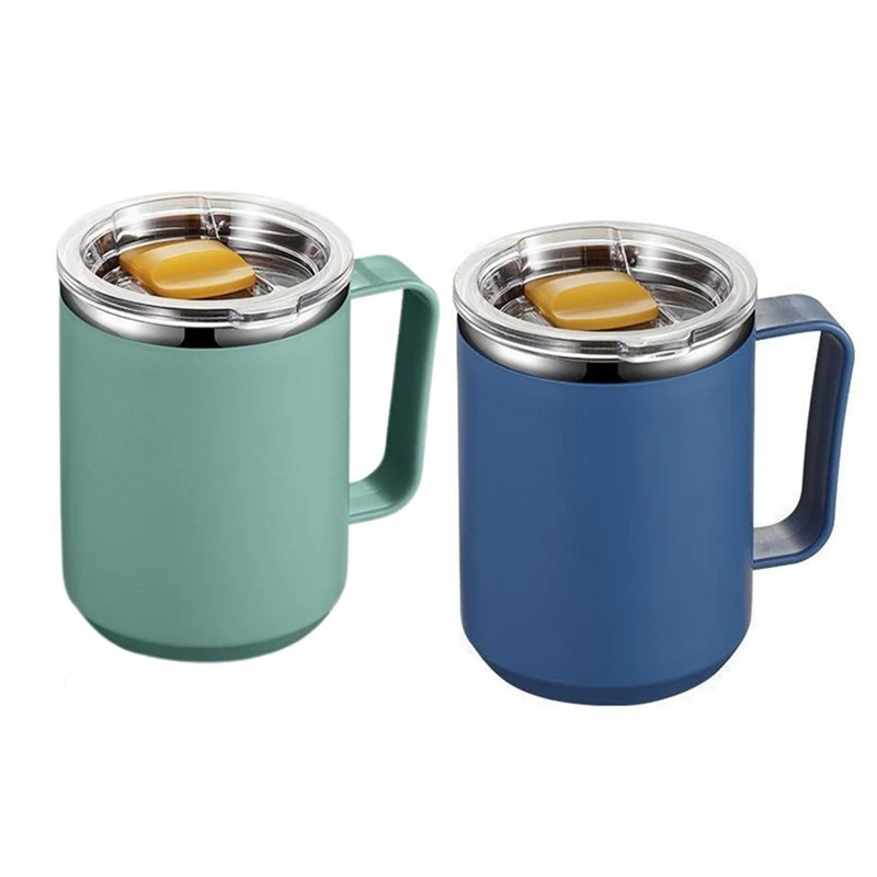 

ABUG-Stainless Steel Mug With Handle 450Ml Double Wall Stainless Steel Mugs Modern Insulated Cups Metal Camping Cups Reusable