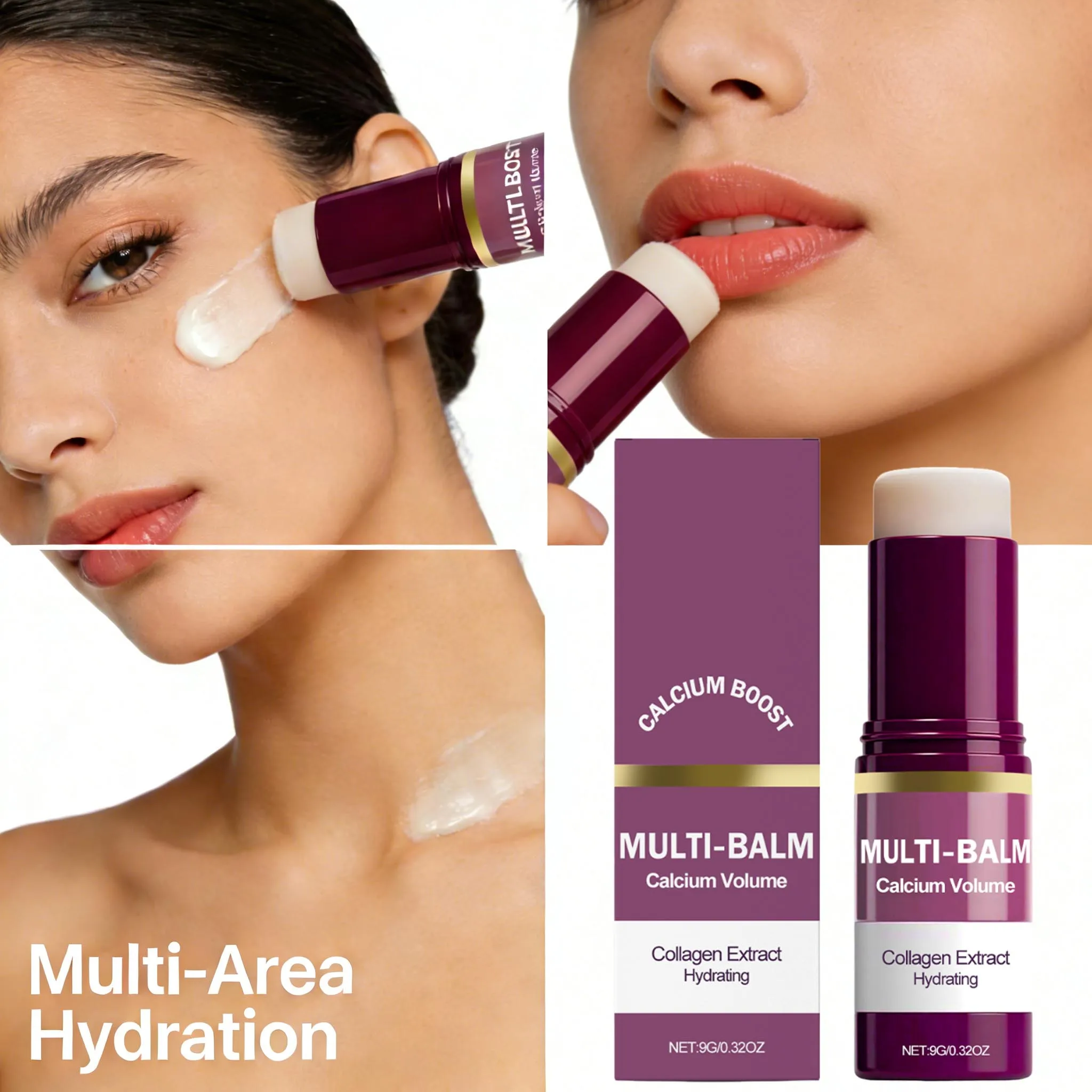 Bálsamo multiusos en barra con calcio y colágeno, hidratante y luminoso para rostro y cuello, stick portátil para el cuidado de la piel, para mujeres, uso diario.