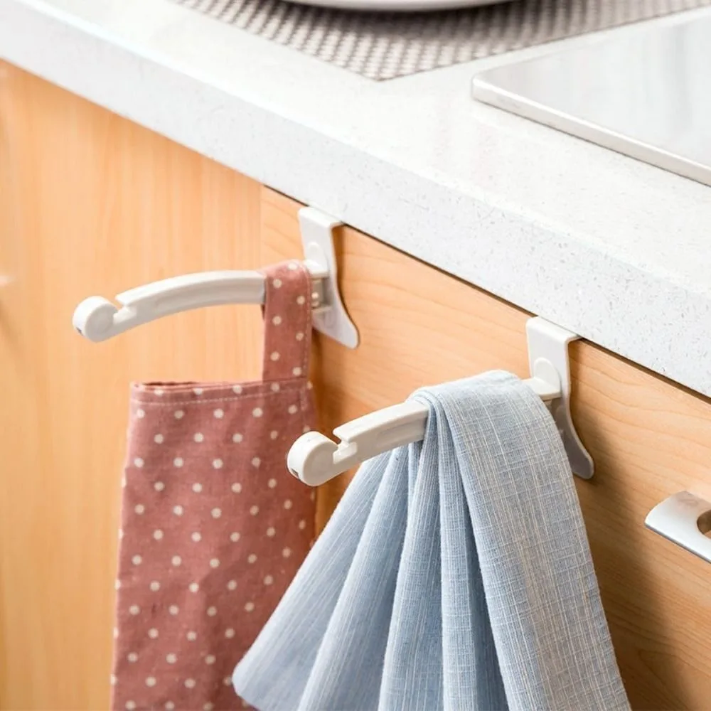 2 Pcs/Pack Cabinet Plastic Bag Hook Bracket Space Saving Beige Handheld Garbage Bag Holder Foldable High-quality