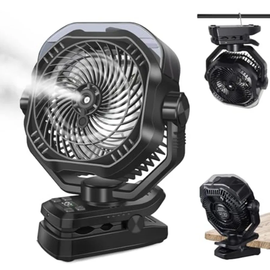 

Portable Rechargeable Misting Fan with 12oz Mist, Battery Life Display, Remote, Timer, Light, 5 Speeds, 9-Inch, 20000mAh 120H B