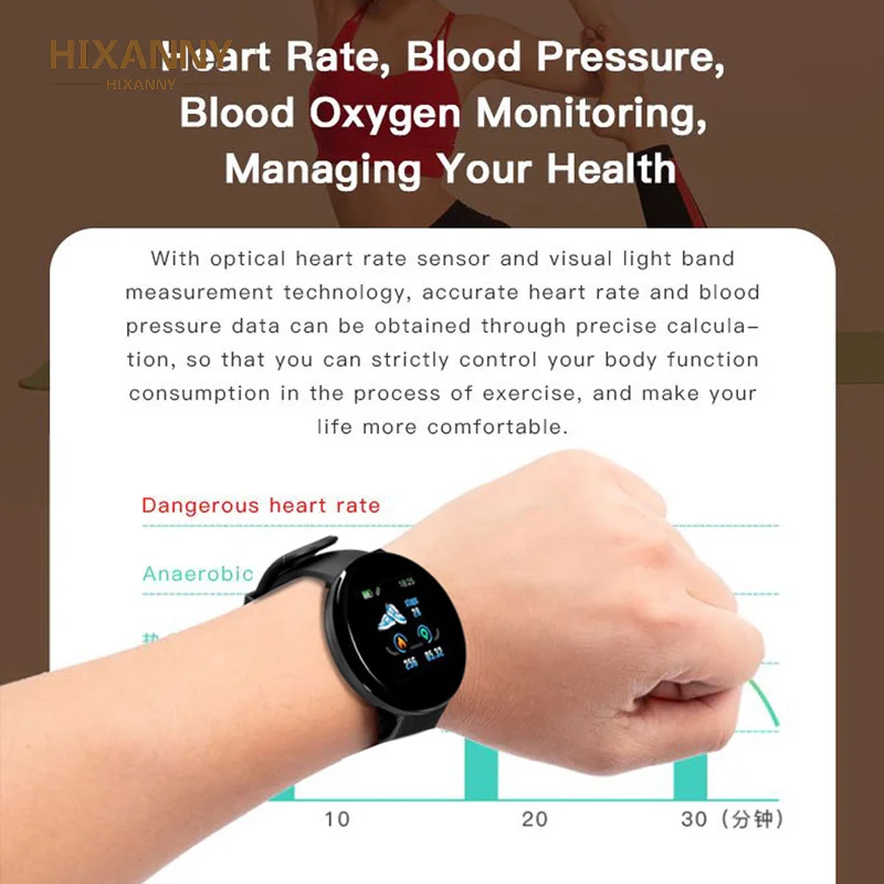 D18 Smart Watch Heart Rate Monitor Men\'s Women\'s Smartwatch Round Fitness Digital Watches for Men Women Band Bracelet PK D20 Y68