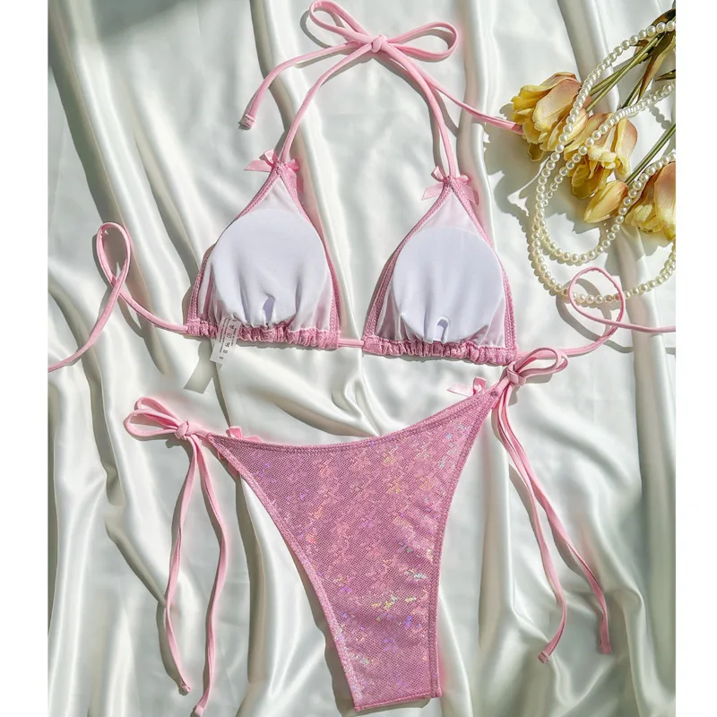 الترتر مثير البيكينيات 2026 النساء ملابس السباحة الإناث لملابس سباحة حريمي لباس سباحة البرازيلي مجموعة البكيني بحر بركة السباح