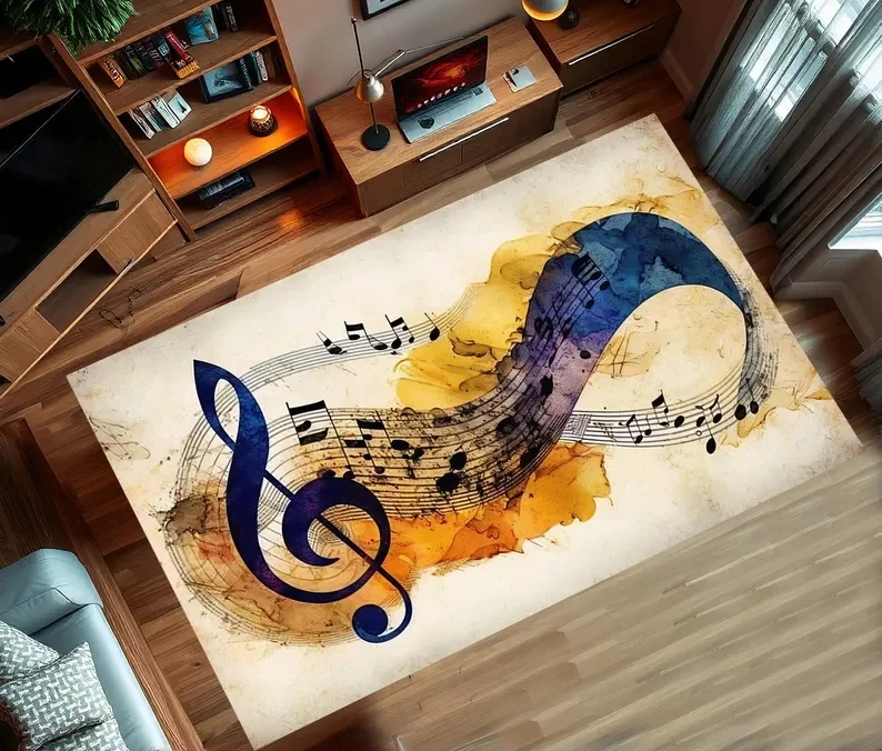Fußmatte für Musikliebhaber, Vintage-Stil, Klaviertaste, Notizmuster, Fracht, Eingang, Schlafzimmer, Nachttisch, Sofa, Teppich, Heimdekoration