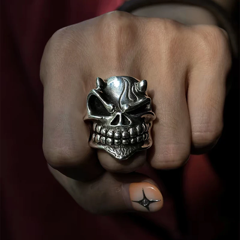 retro skull ring man jewelry high quality chunky accessories rave rapper grunge luxury brands anillos alternative antique gift