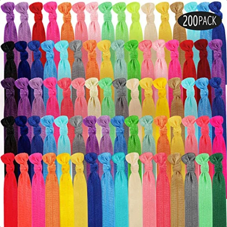 

200 Pieces Elastic Knotted Hair Ties Colorful Ribbon Hair Bands No Crease Ponytail Holders Multicolor Fold over Accories for Wo