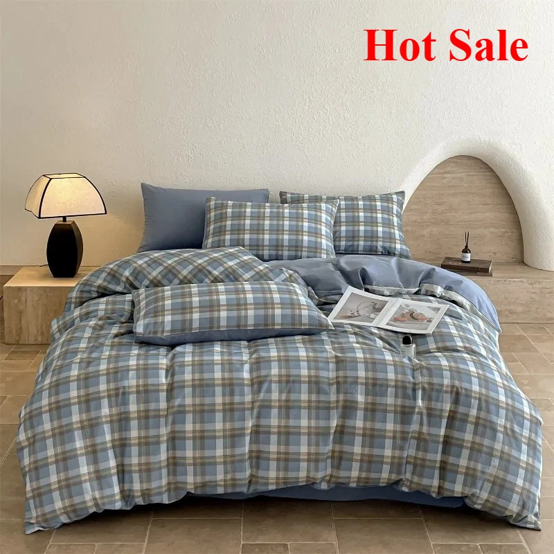 

2025 cotton dyed washed cotton four-piece set pure cotton lattice series student dormitory 3-piece set