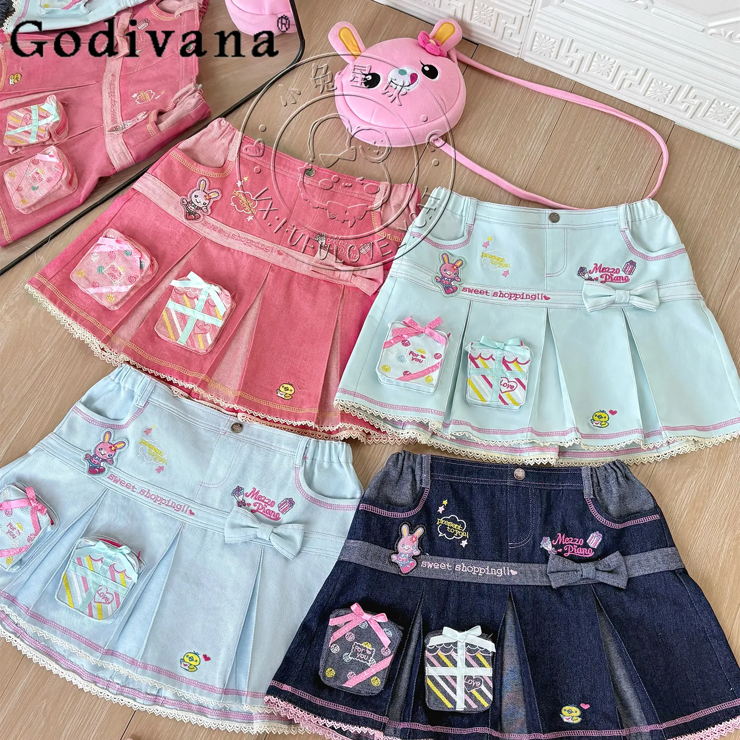 

2026 New Original Japanese Sweet Girls Kawaii Skirt Summer Cartoon Embroidery High Waist Skirt for Student Daughter Y2k Skirt