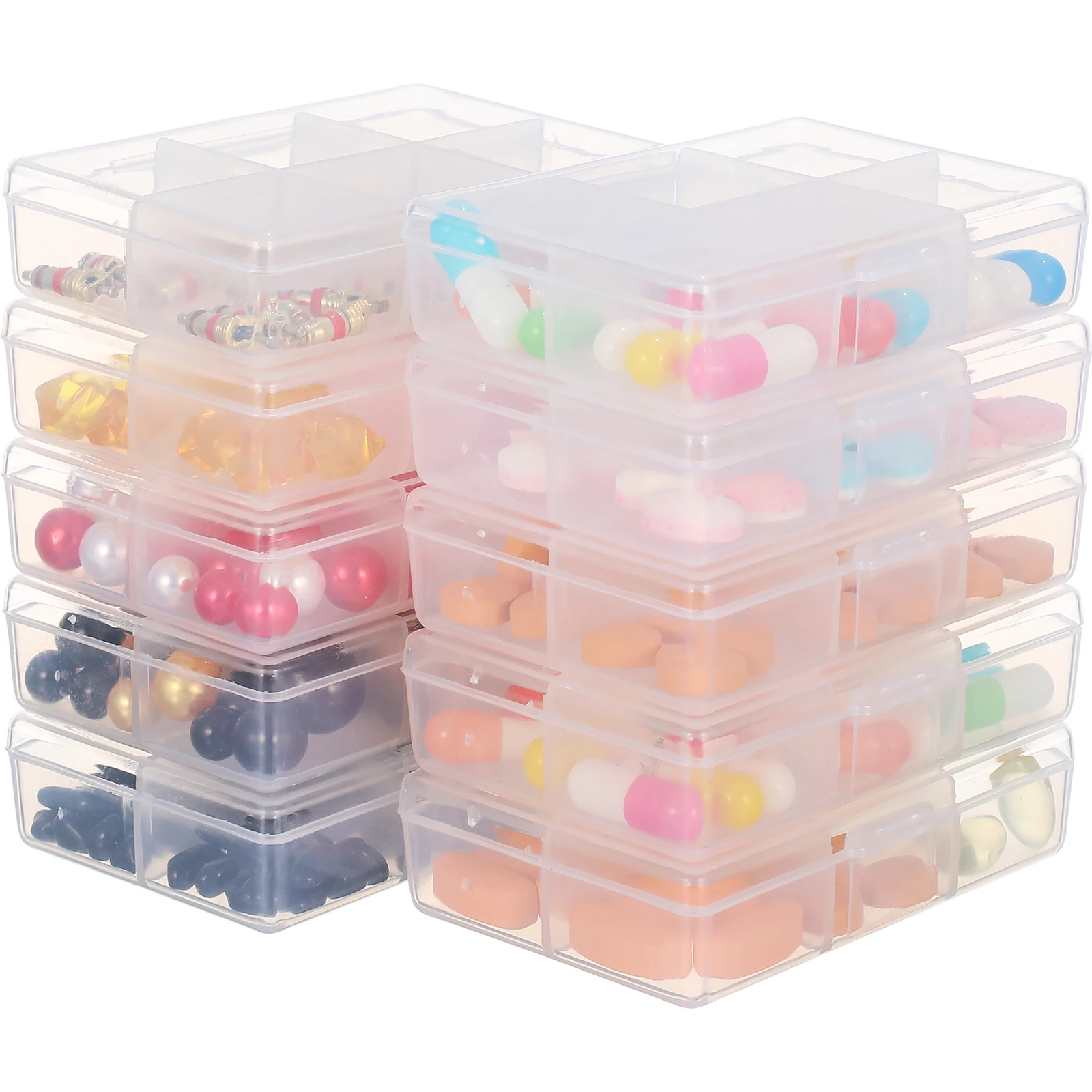 

10Pcs 6 Grids Clear Portable Jewelry Storage Box Organizer for Earrings Rings Beads Mini Goods Transparent Case