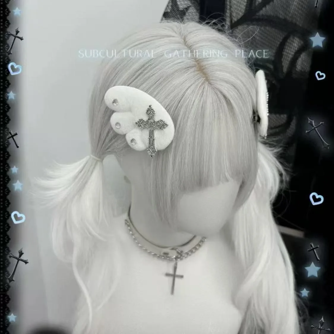 Japanese Mine Angel Wings Goth Bling Bling Wings Cross Hair Clip Sweet Cool Rhinestone Hairpin Lolita Girl Hair Accessoires