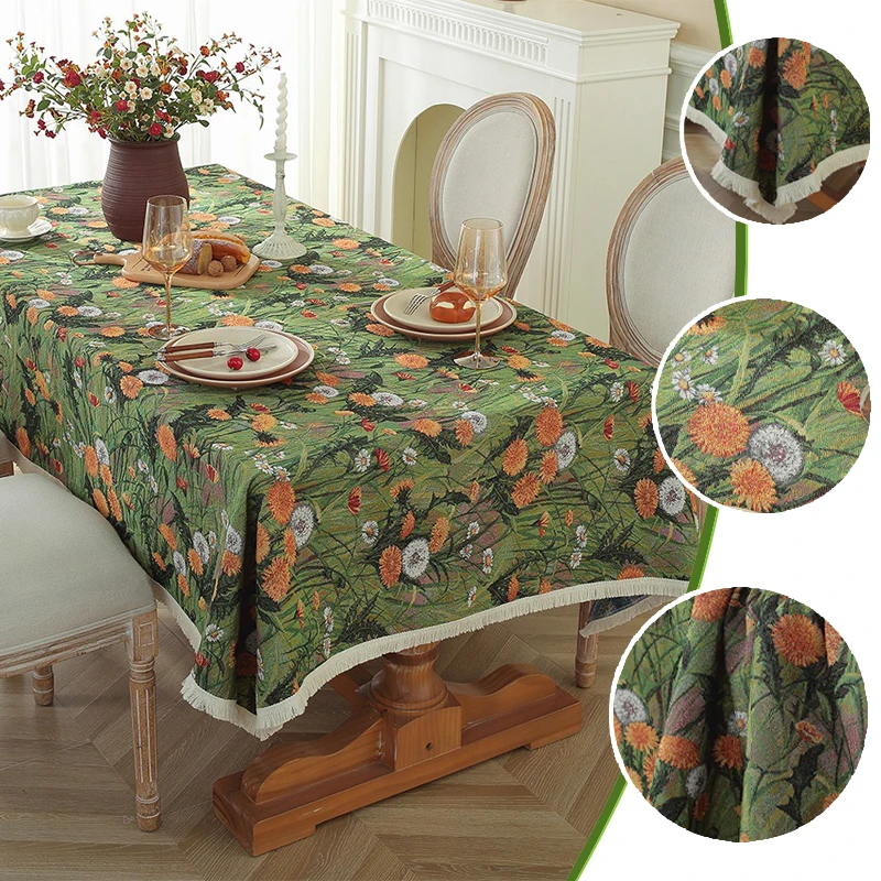 

Floral Cotton Linen Blend Tablecloth Rectangular Waterproof Dining Cover for Kitchen Camping Parties Boho Home Christmas Decor