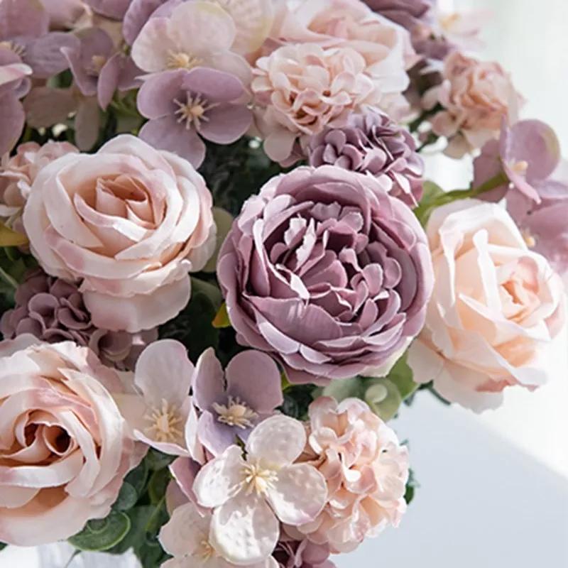 Künstliche Blumen 7 Zweige Seiden-Pfingstrose Rose Hortensie Hochzeitskranz Heim Zimmer Außenbereich Garten Bogen Festival Dekoration Arrangement Requisite – Detail 10