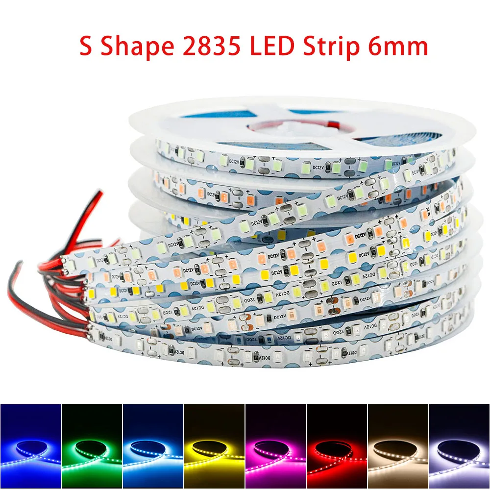 S Shape 2835SMD 120leds/m LED Strip 6mm Width Bendable  Flexible Foldable DIY Neon Sign Letter 12Colors String Light 1m-20m 12V