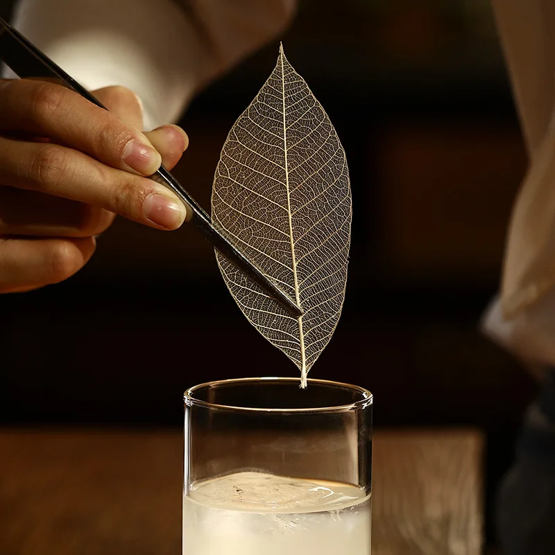 Bar Cocktail Decoration Maple Leaf Bamboo Leaf Dry Flower Leaf Cocktail Cup Tag Plant Label Japanese Style Pure Color