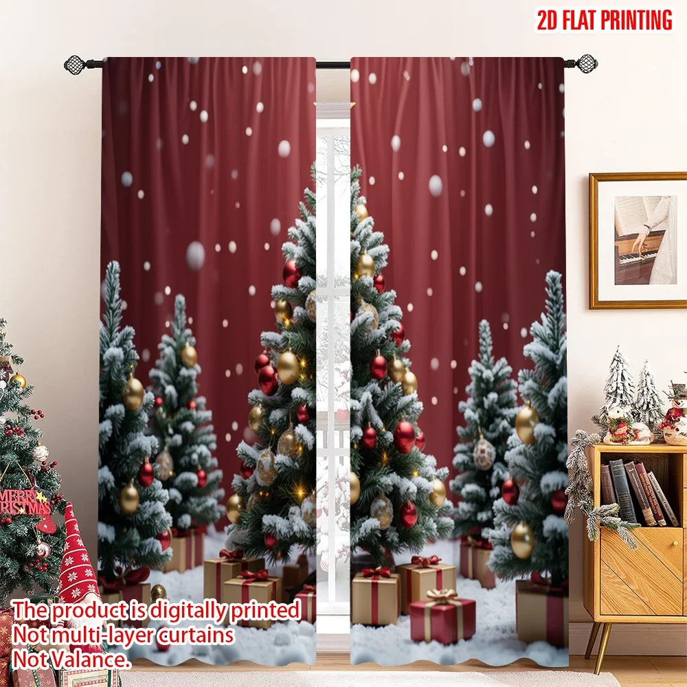 

2pcs 2D flat printing Merry Christmas Window Drapes Christmas Tree Ornaments Gifts Polyester Without Electricity Birthday Party