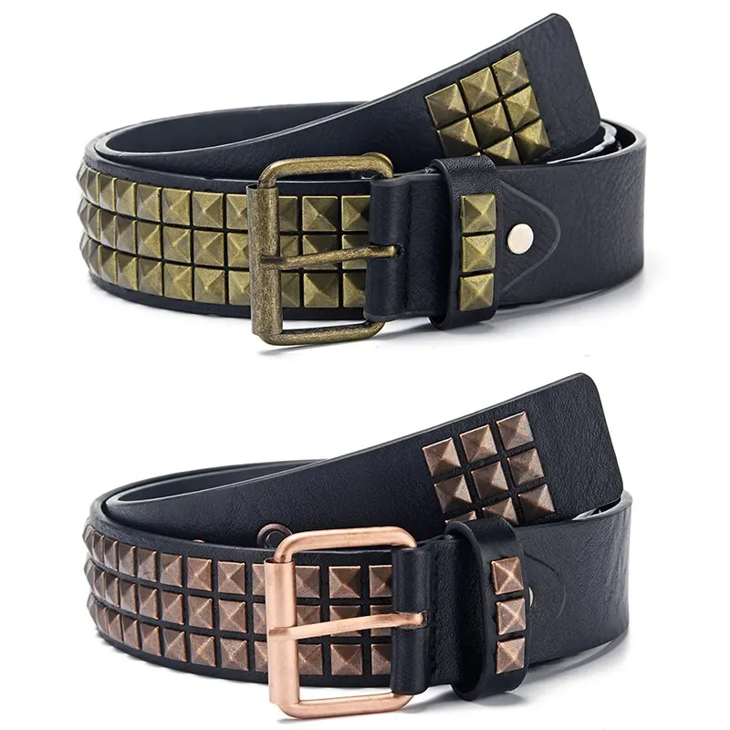 Fashion New Square Bead Rivet Belt Metal Pyramid Belt Men  display picture 1