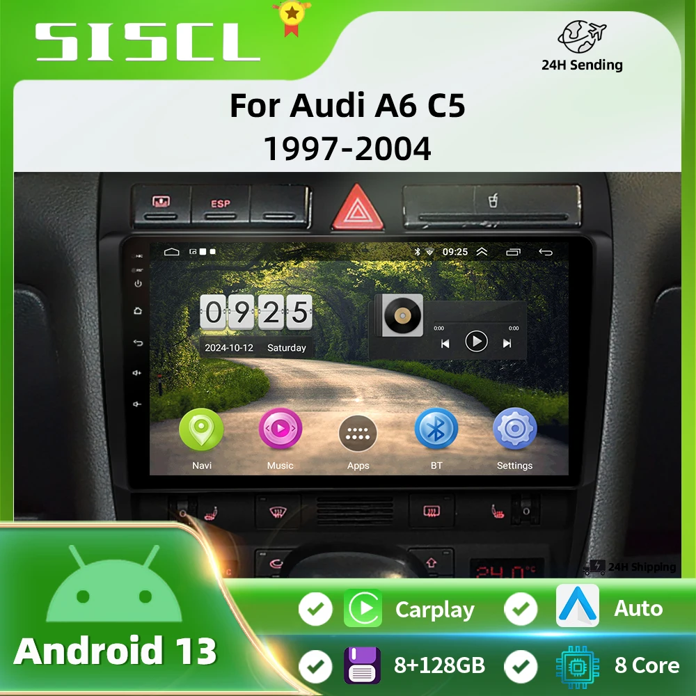 

SISCL Android 13 For Audi A6 C5 1997-2004 S6 RS6 Car Radio 2 Din Multimedia WIFI Carplay QLED Headunit Audio Stereo Auto DVD
