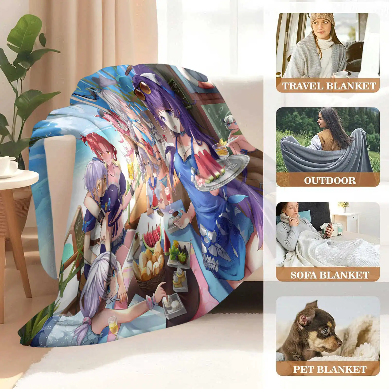 Azur Lane Kaga Flannel Blanket Cover Warmth Multifunctional Decorative Blanket 3