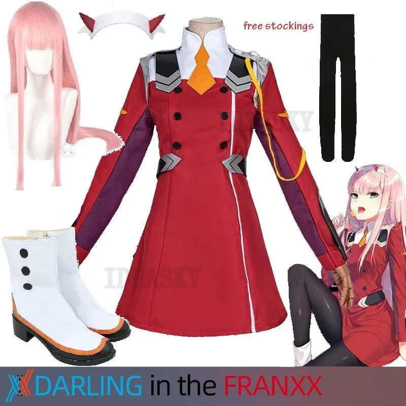 

Игра DARLING in the FRANXX 02 02, костюм, красное платье, женское сексуальное платье для косплея, парик, повязка на голову, одинаковые туфли