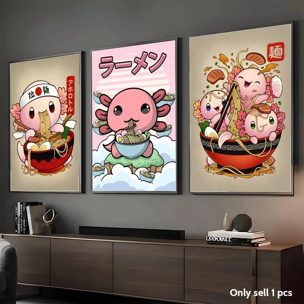 Ramen Axolotls Art Design Poster Decorative Wall Art Stickers Mural Photo Print for Home Living Room Hallway Decor
