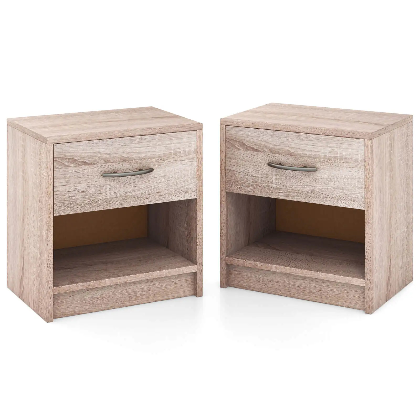 

Set of 2 Nightstand Bedside Table w/ Drawer Open Storage Shelf for Small Spaces
