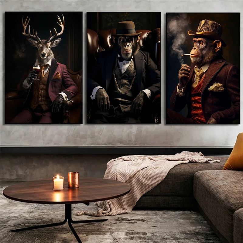 Modern Animals Personified Posters Smoking Monkey HD Pictures Canvas Paintings And Prints For Living Room Home Decor Frameless