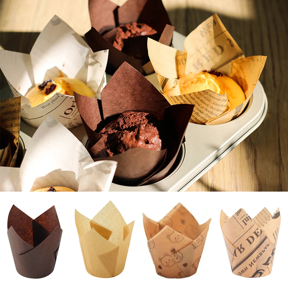 

50pcs Tulip Muffin Cupcake Paper Cups Oilproof Cupcakes Liner Baking Muffin Box Cup Cake Decorating Tools Muffin Wrap Cases