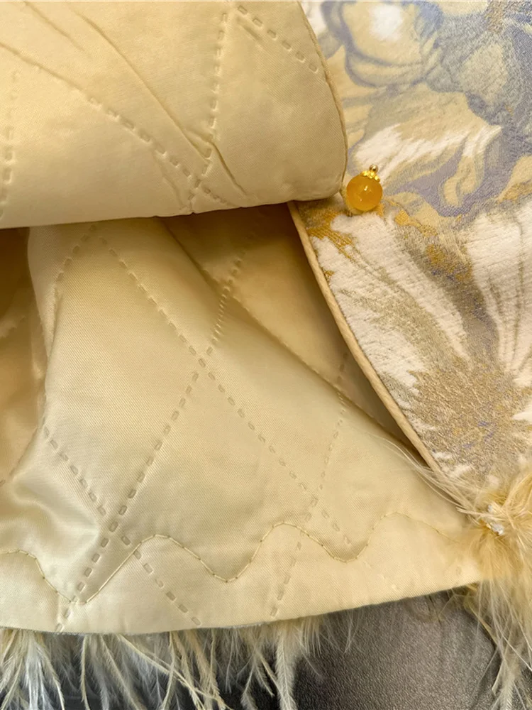 Novo Colete Feminino Chinês Acolchoado de Plumas de Avestruz, Estilo Elegante para Outono/Inverno, com Gola Redonda e Fecho de Botão Único