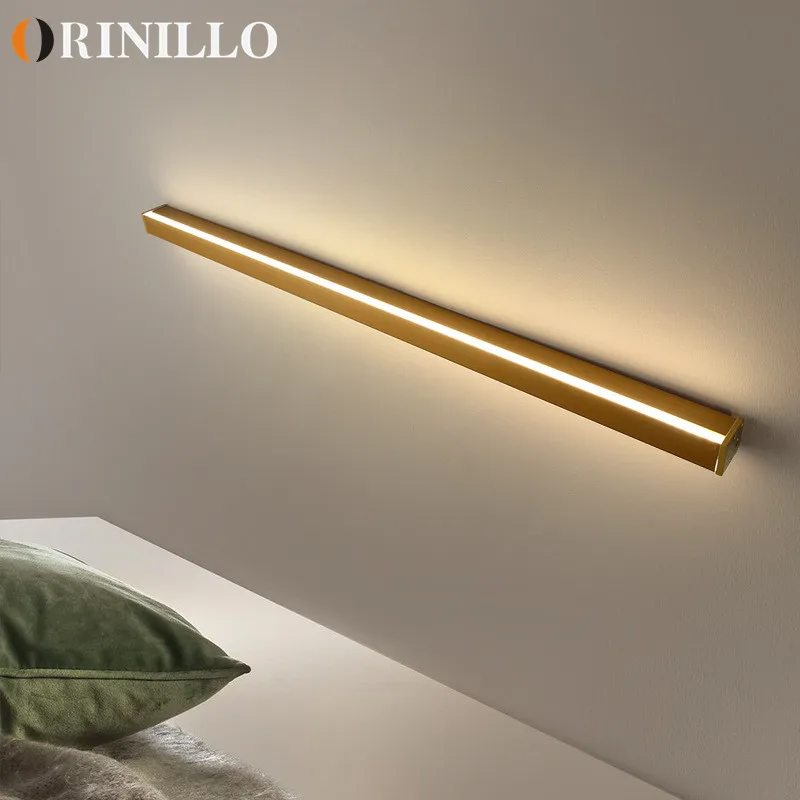 

Nordic minimalist LED strip wall lamp bedroom bedside living room line interior wall lamp golden