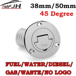 Tampa de enchimento de deck de aço inoxidável 316, 45 graus, gás, diesel, água salgada, 38mm, 50mm, barco marinho, iate, hardware, enchimento de deck