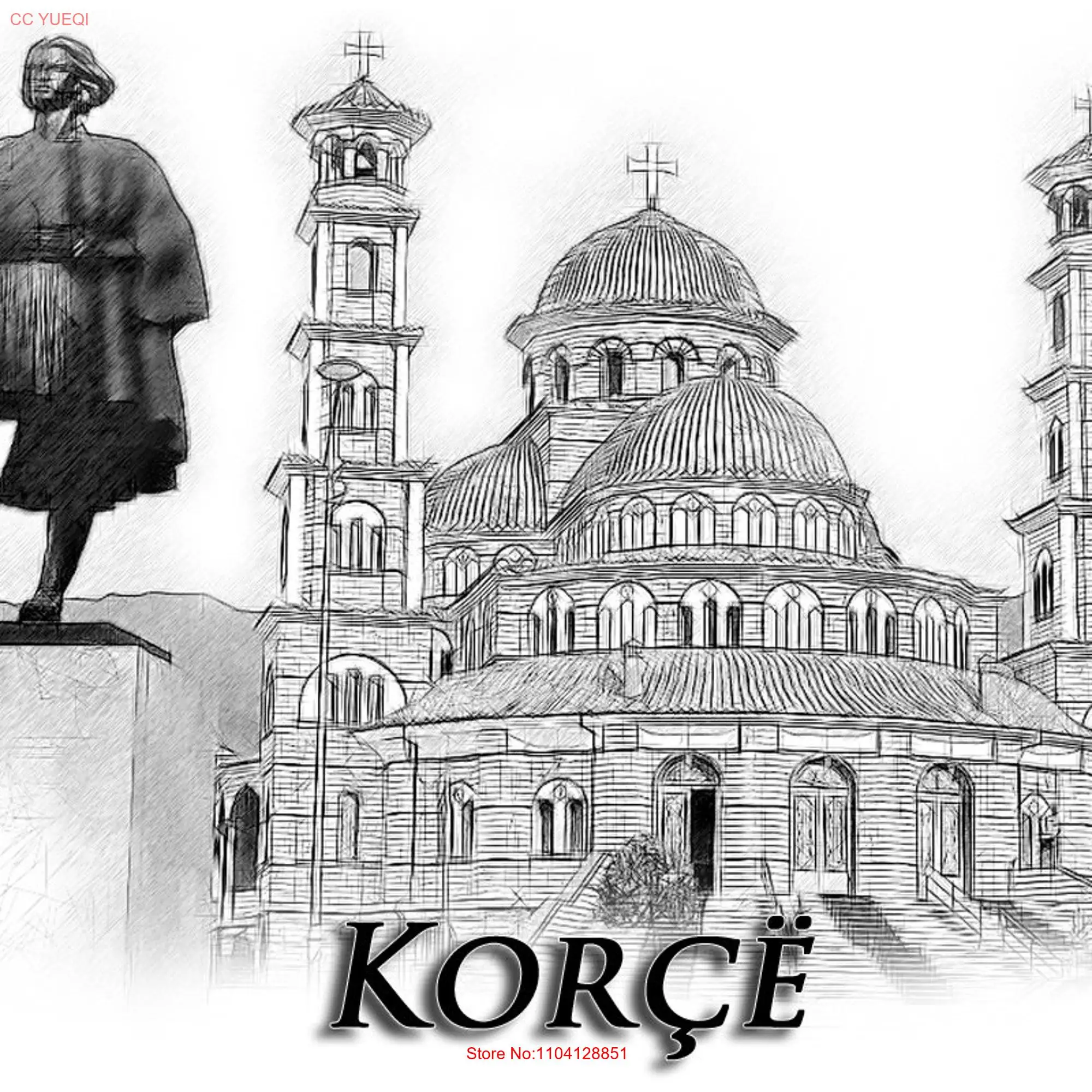 Albania Korce Drawing on a T shirt Most Countries Capitals Landmarks and Towns are available long or short sleeves