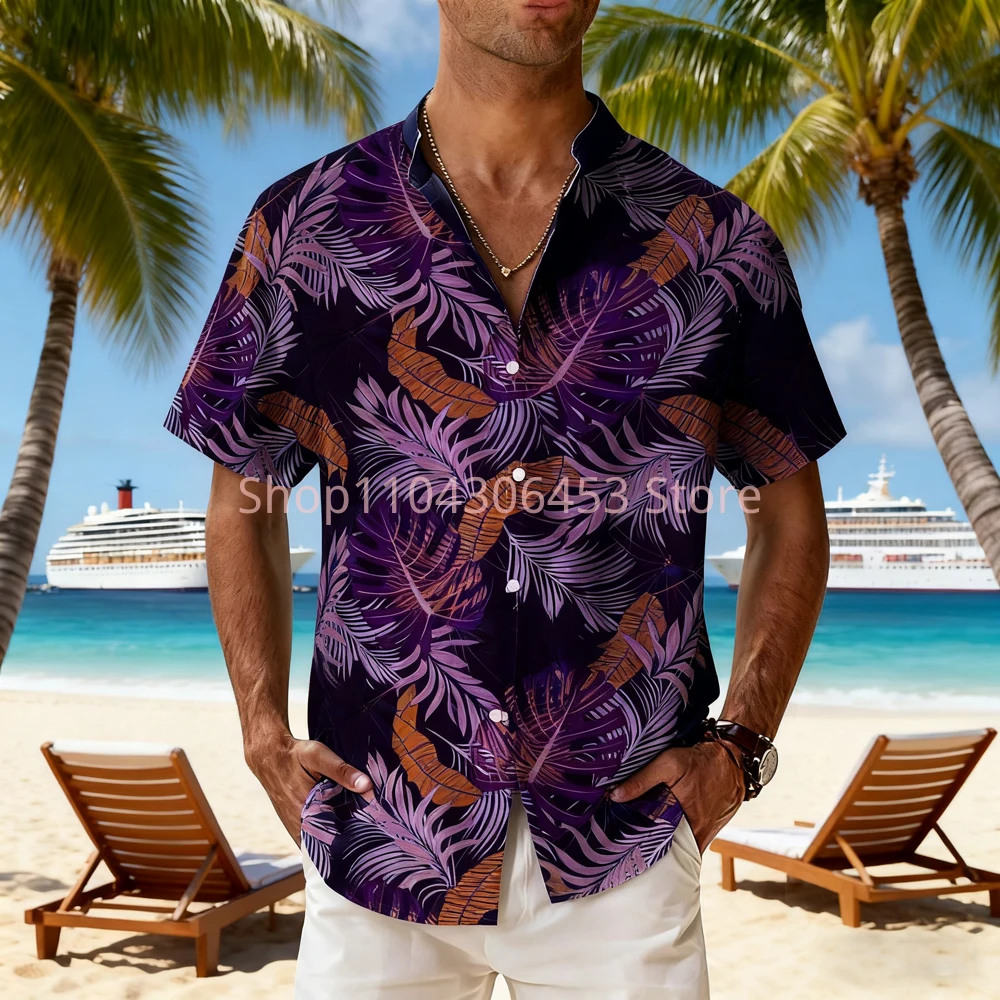 New Men's 8-color Natural Color Flowers 3D Printed Short-sleeved Lapel Hawaiian Beach Party Light Breathable Casual Shirt Top