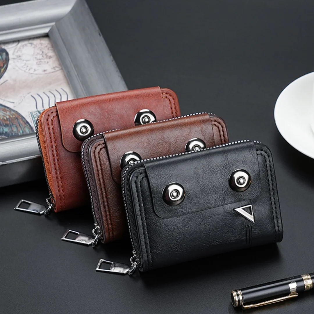 محفظة من جلد البولي يوريثان، محفظة قصيرة آمنة للعملات المعدنية، محفظة بإبزيم مزدوج، حامل بطاقات رجالي متعدد الوظائف للاستخدام غير الرسمي، إكسسوارات للرجال