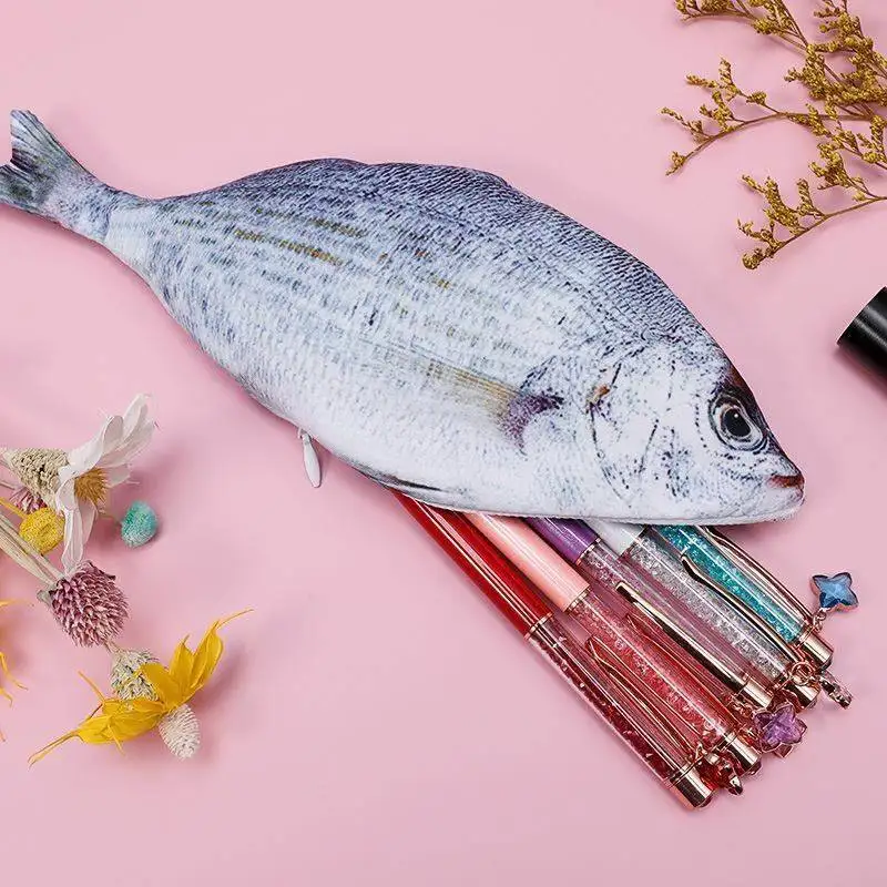 Pencil Bag Carp Pen Bag Realistic Fish Shape Make-up Pouch Pen Pencil Case With Zipper Back To School Pencil Pouch Pen Bag