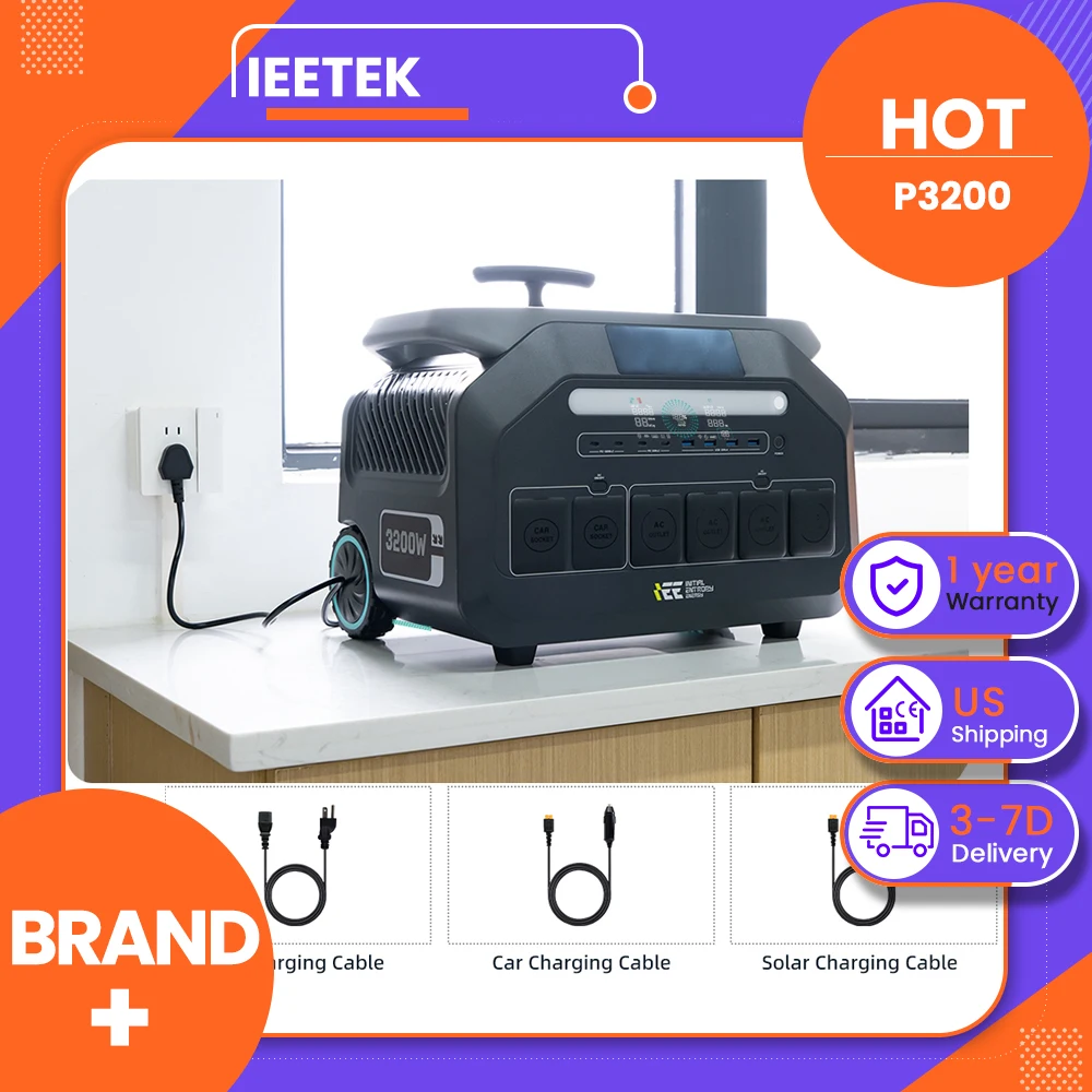 IEEtek P3200 3200W 2048Wh LiFePO4 Portable Power Station, Versatile Output Ports to Supply 16 Devices Simultaneously, Making It Suitable for Home Backup Power and Outdoor Camping Emergency Power