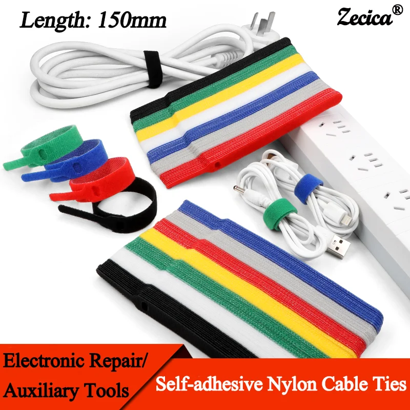 

10~1000pcs Nylon Cable Tie Length 150mm Hook Loop 7colors Backpackers Hikers Line Belt Backless Data Line Strap Magic Sticker