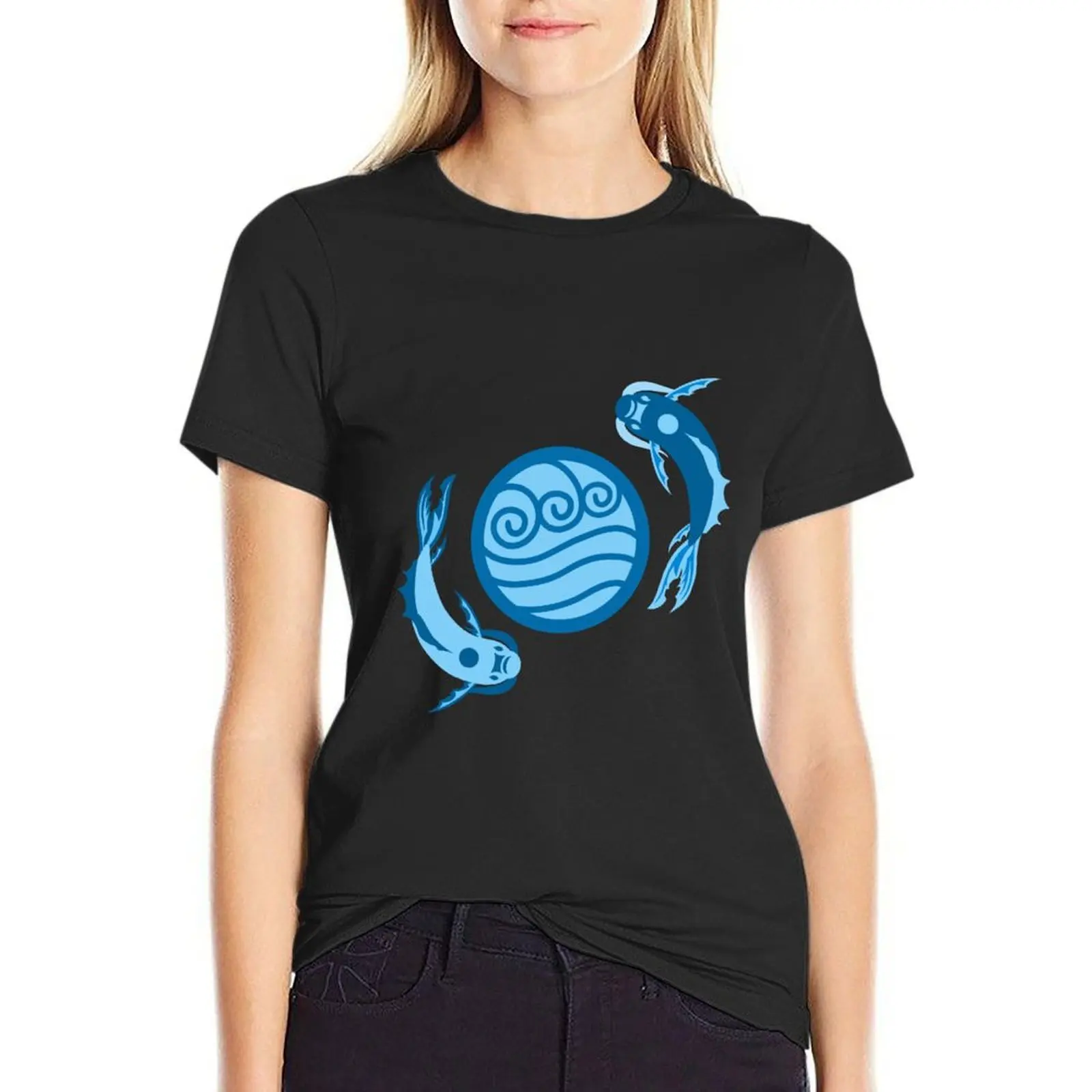 Koi Fish-T-shirt pour femme, chemisier vintage, vêtements pour femmes, grande taille, médicaments, lune et esprits de l'océan