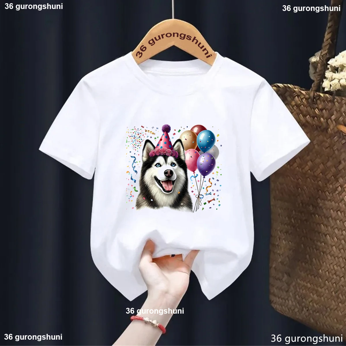 Children'S Birthday Tshirt Funny Husky Print Boys Girls T-Shirt Cute Harajuku Kawaii Shirt Summer Newly Kids Short Sleeved Tops