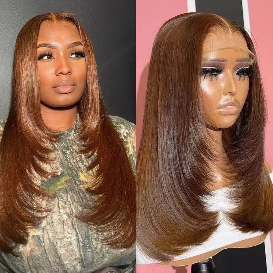 الشوكولاته البني الطبقات شعر مستعار العظام مستقيم الدانتيل شعر مستعار أمامي PrePlucked 13x4 HD الدانتيل الباروكة الأمامية الاصطناعية عالية الجودة ارتداء اليومي #1