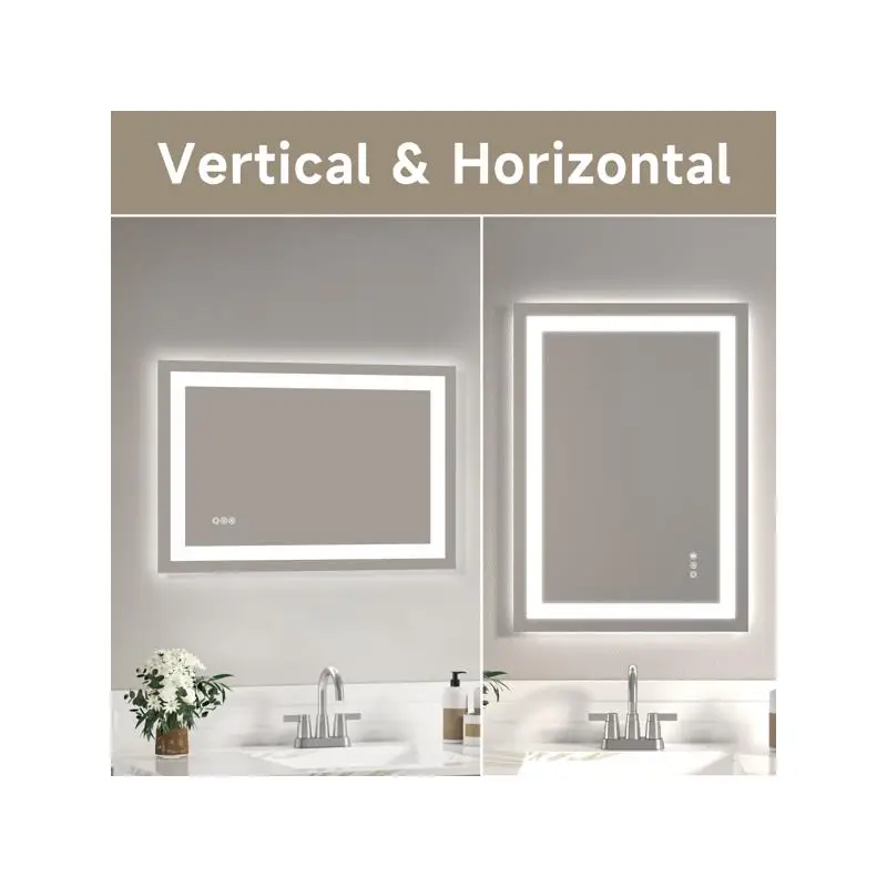 Espelho temperado sem moldura de 20x28 polegadas com tiras de luz dupla LED para iluminação frontal e traseira, envio de fim de semana indisponível