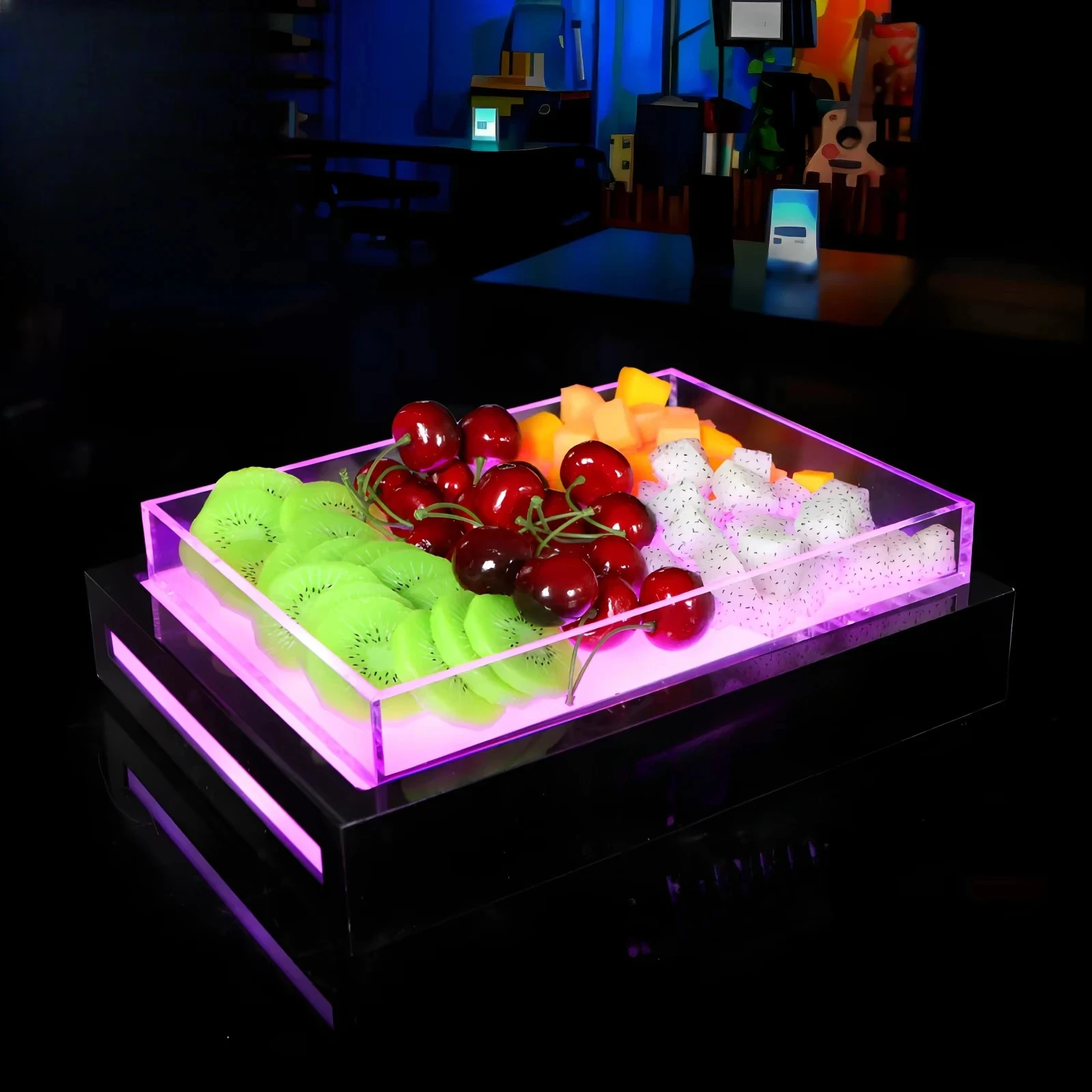 Bar luminous acrylic fruit plate KTV fruit plate plate led rectangular fruit tray holder tray base