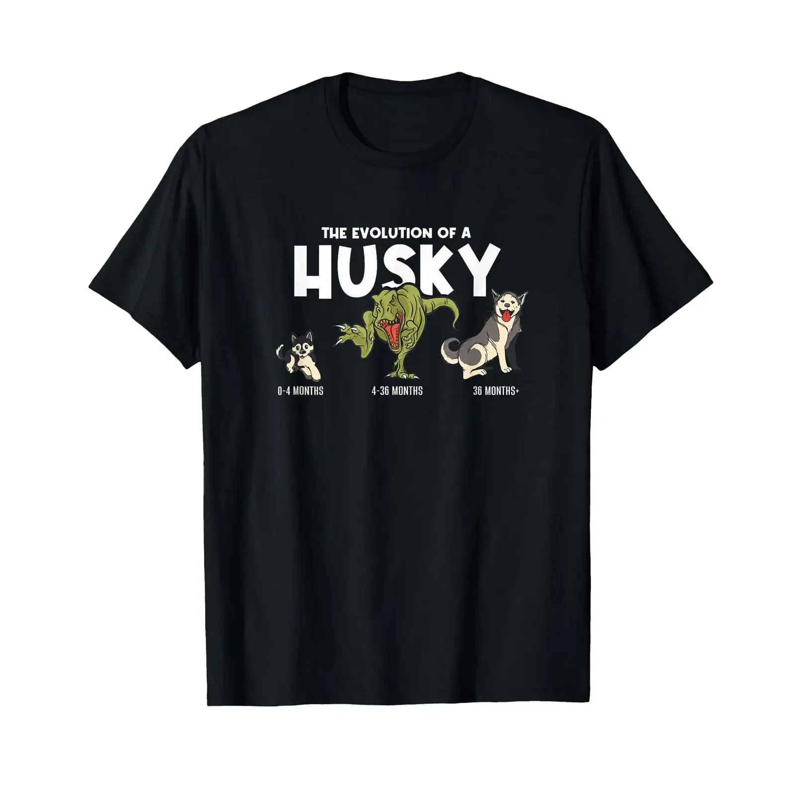 T-shirt Evolution Husky Sibérien, style vintage délavé, confortable, unisexe, doux, tendance, un peu streetwear, idéal pour le quotidien.