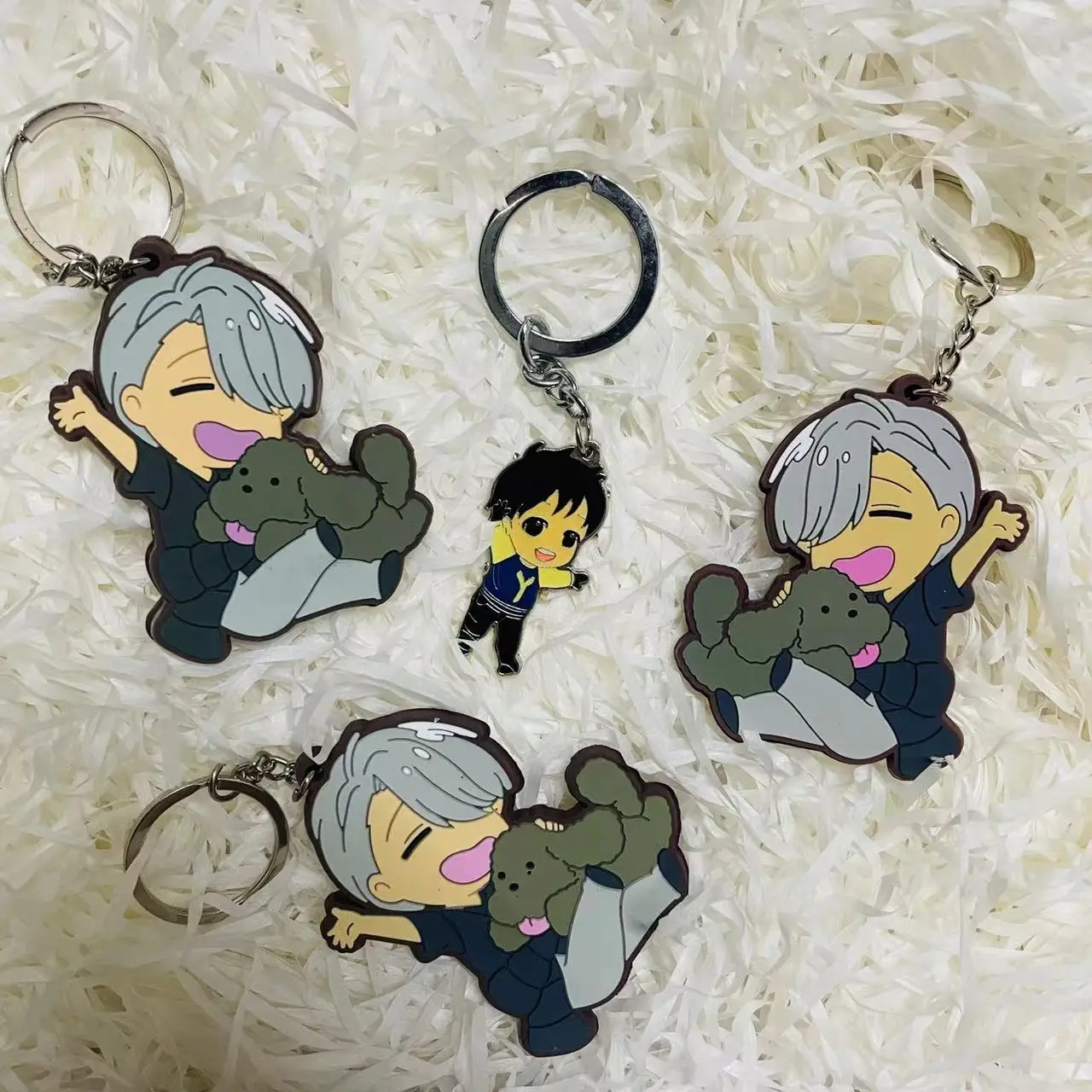 Yuri!!!on Ice Double-Side Soft Rubber Keychain Cute Character Pendant Key Chain with Gift Sack Halloween Gift 1keyring 1sack Set