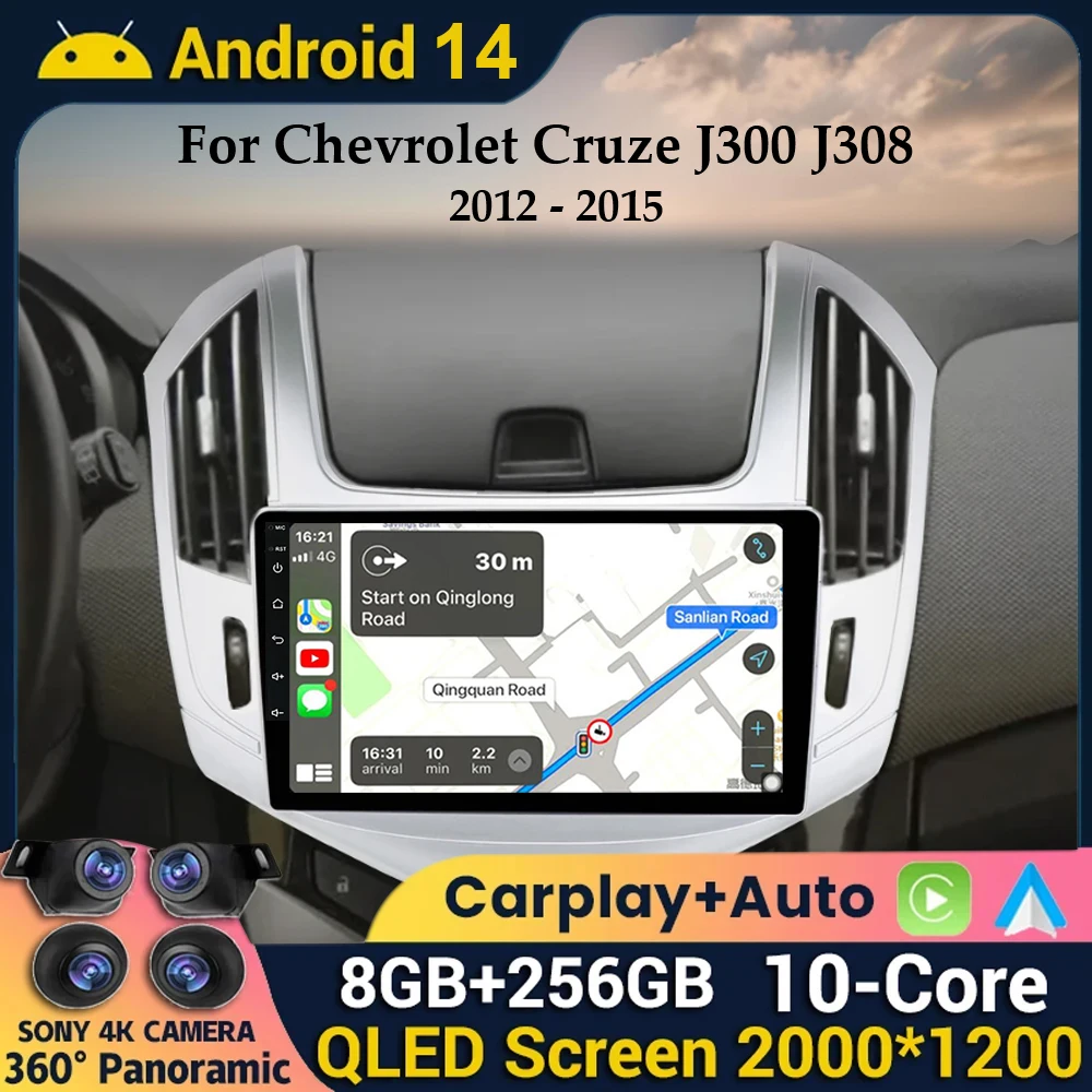 

9" Android 14 Car Radio Video Player For Chevrolet Cruze J300 J308 2012 2013 2014 2015 GPS DSP Serero Auto Carplay 8G 1256G