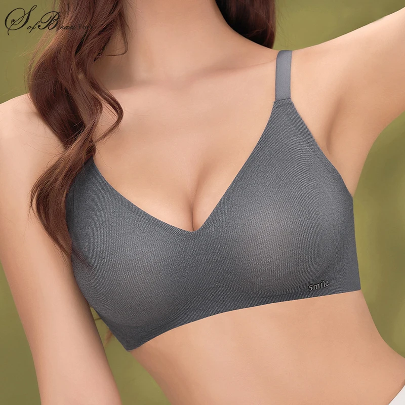 Soft Support Strips Skin-friendly Underwear Comfortable Close-Fitting No Steel Ring Gathered Up Beautiful Back Latex Cup Bra