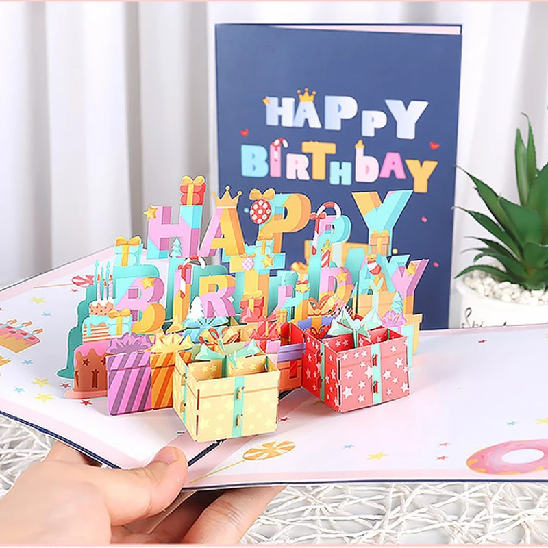 3D Birthday Greeting Cards Creative Hollow Paper Carving with Pop-up Letters Happy Birthday Card Blessing Message Postcard Gift