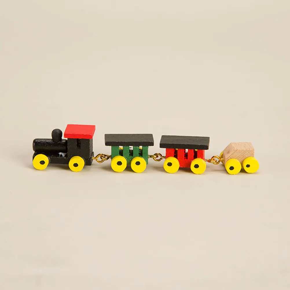

2 Sets Wooden Mini Train Decor Miniature Railway Accessories Dollhouse Furniture Decorative Scenes