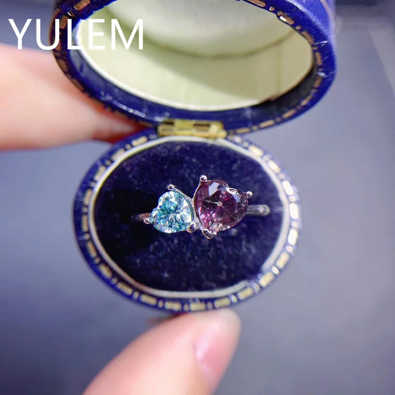 YULEM Heart Shape Lab Alexandrite Stone and Green Moissanite Size 5mm Simple Design for Women Silver 925