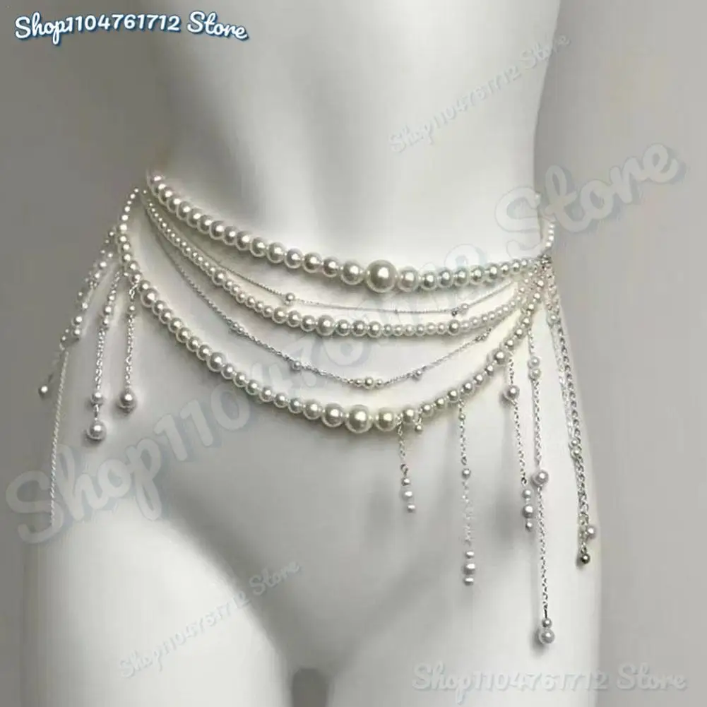 

Fashion Y2K Retro Multilayer Pearl Waist Chain Belt For Women - Stylish Body Jewelry Accessories For Party & Casual Wear